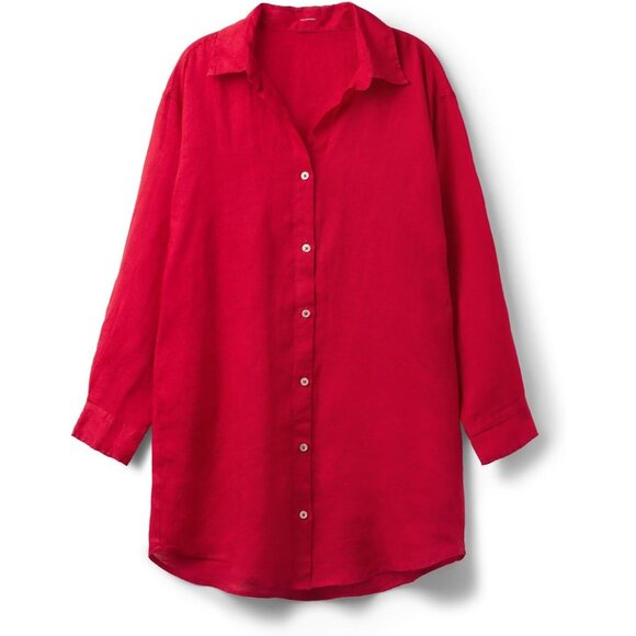 Dresses & Skirts - Linen Shirtdress Women's Button Up Short Sleeves Above Knee Medium